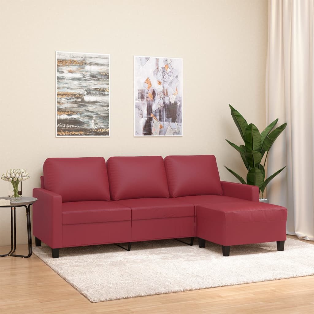 Canapé à 3 places repose-pieds Rouge bordeaux 180 cm Similicuir - XIOS
