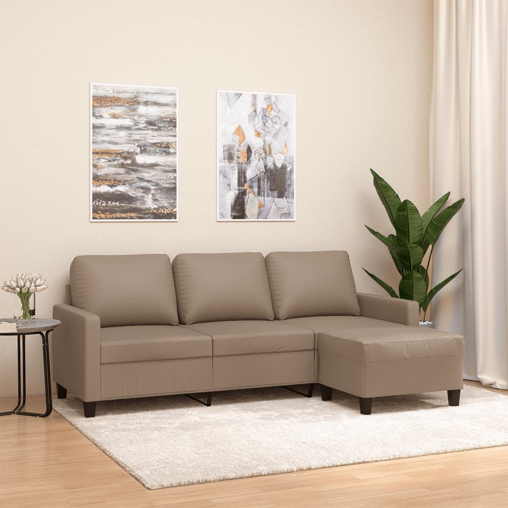 Canapé à 3 places avec repose-pieds Cappuccino 180cm Similicuir