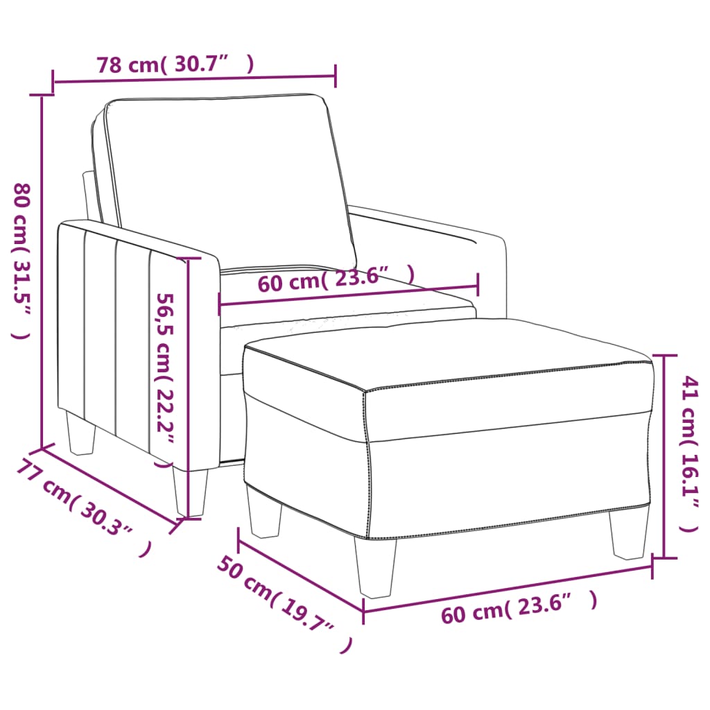 Fauteuil avec repose-pied Gris clair 60 cm Tissu - XIOS