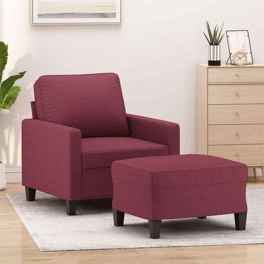 Fauteuil avec repose-pied Rouge bordeaux 60 cm Tissu - XIOS