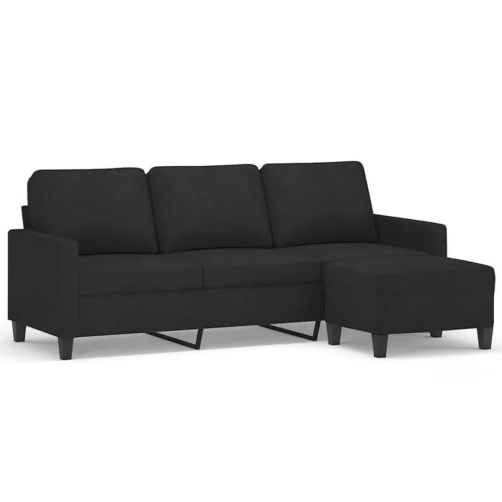 Canapé à 3 places avec repose-pieds Noir 180 cm Tissu - XIOS