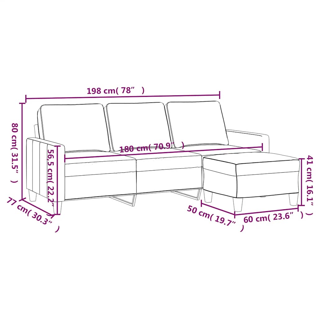 Canapé à 3 places avec repose-pieds Noir 180 cm Tissu - XIOS