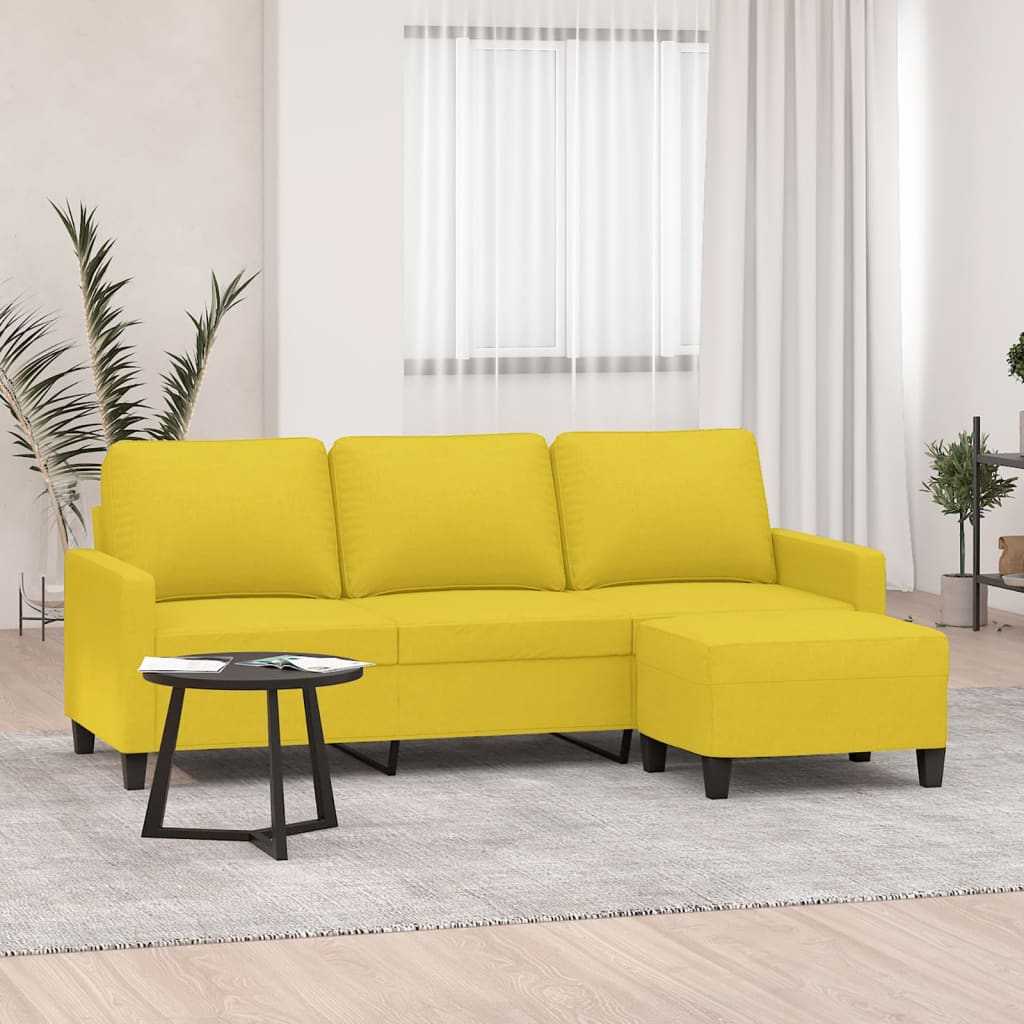 Canapé à 3 places avec repose-pieds Jaune clair 180 cm Tissu - XIOS