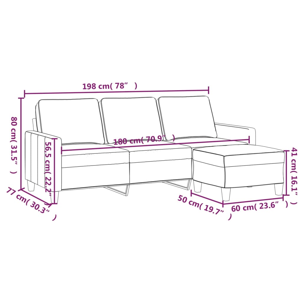 Canapé à 3 places avec repose-pieds Rouge bordeaux 180 cm Tissu - XIOS