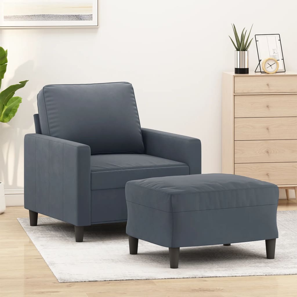 Fauteuil avec repose-pied Gris foncé 60 cm Velours - XIOS