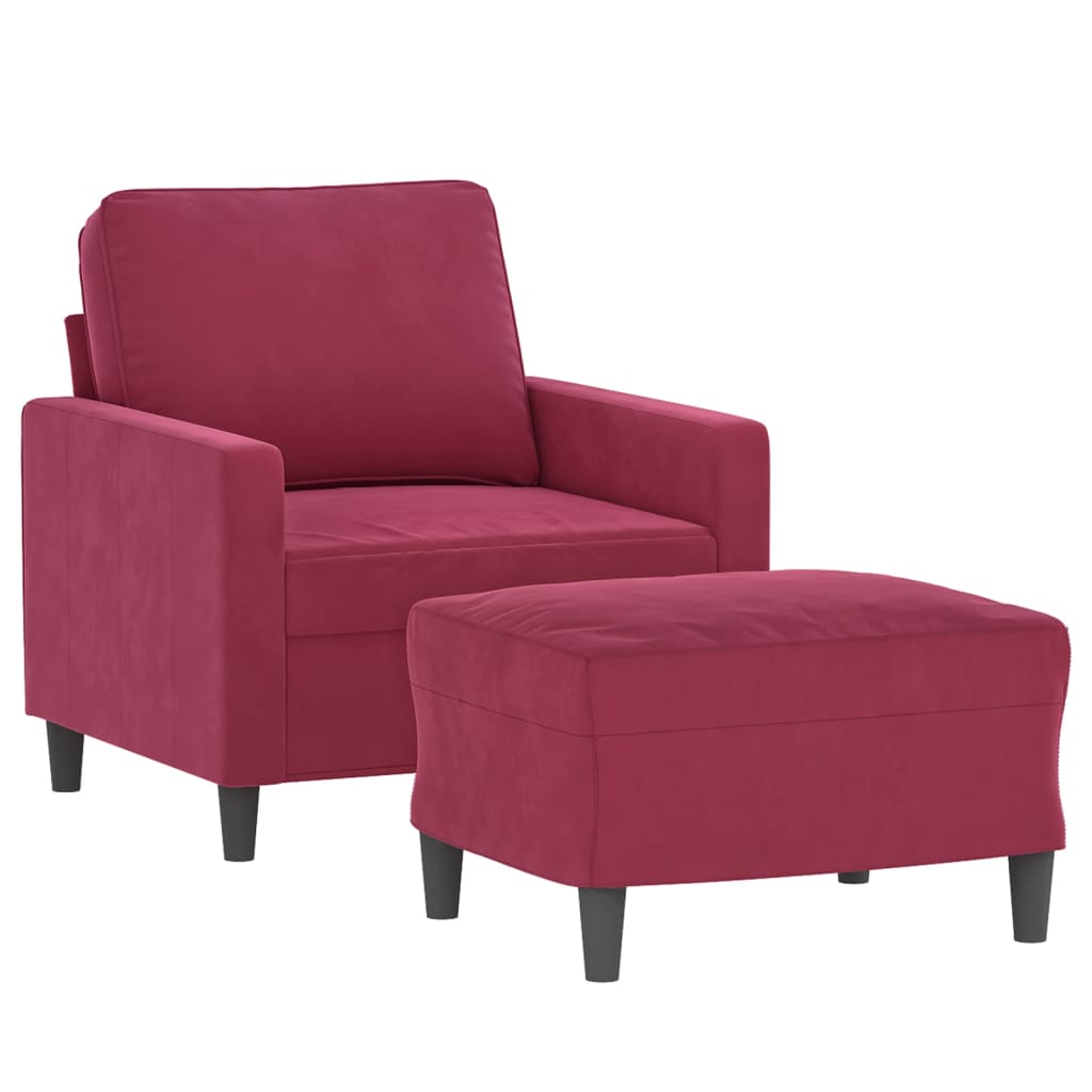 Fauteuil avec repose-pied Rouge bordeaux 60 cm Velours - XIOS