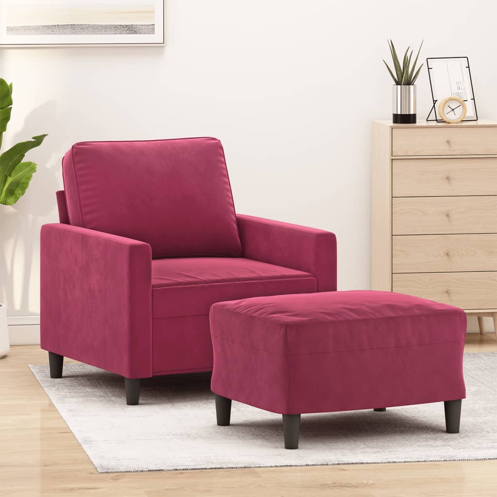 Fauteuil avec repose-pied Rouge bordeaux 60 cm Velours - XIOS