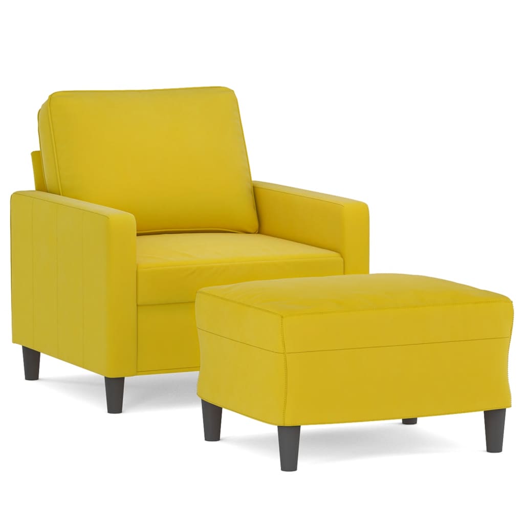 Fauteuil avec repose-pied jaune 60 cm velours - XIOS