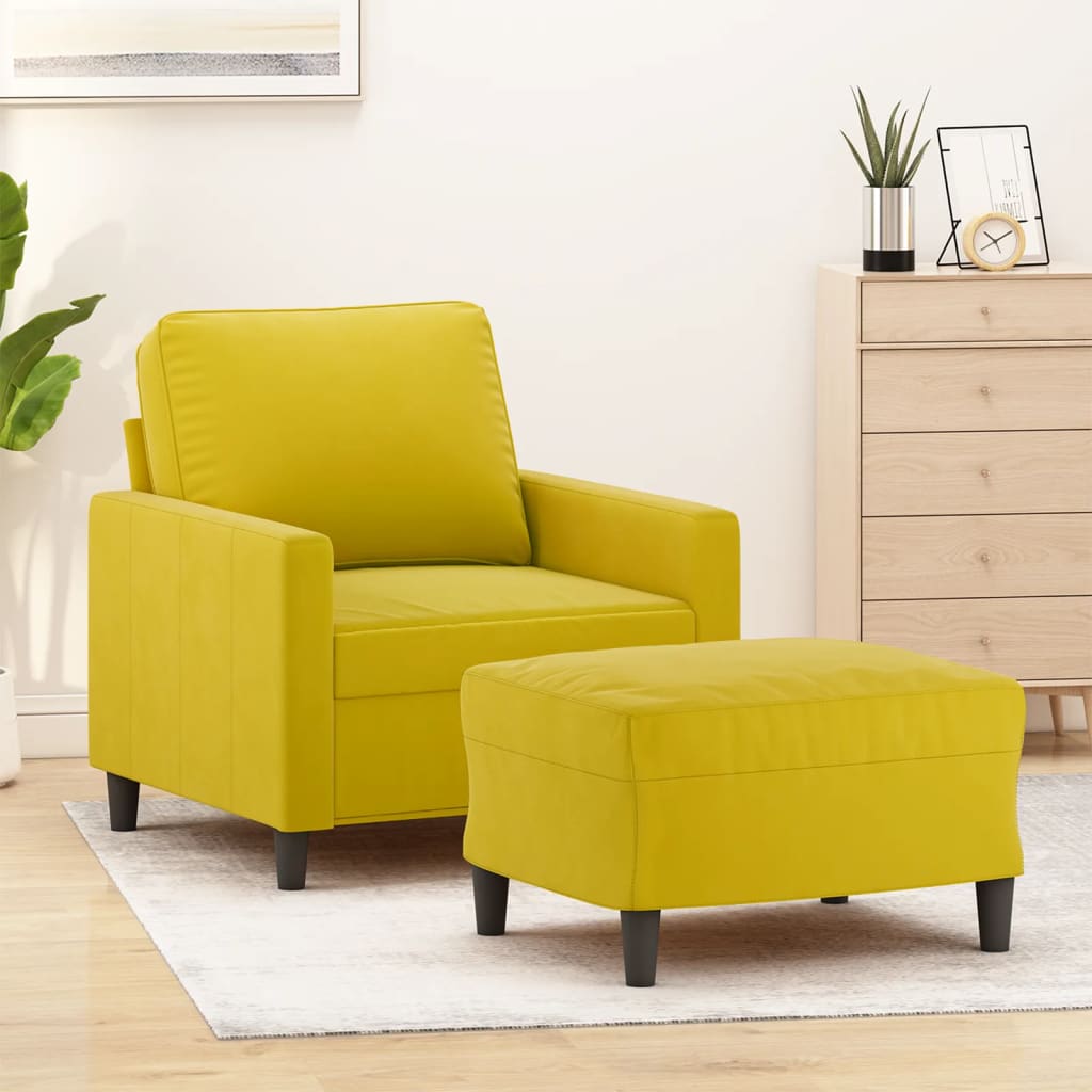 Fauteuil avec repose-pied jaune 60 cm velours - XIOS