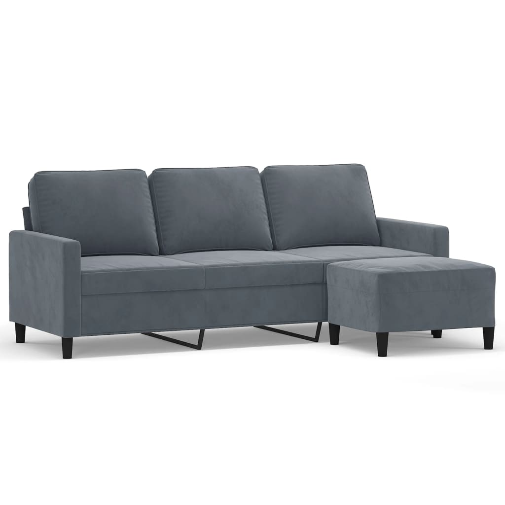 Canapé à 3 places avec repose-pieds Gris foncé 180 cm Velours - XIOS