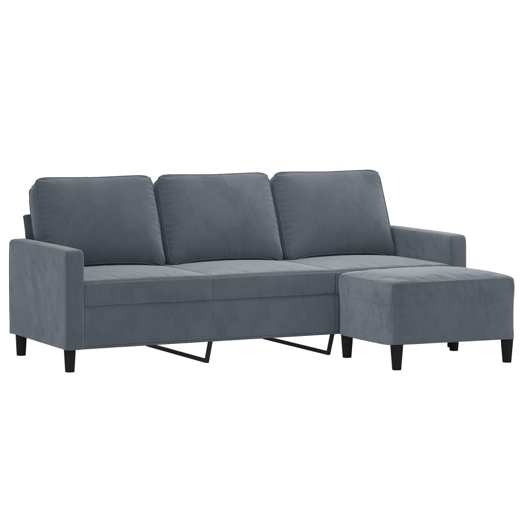 Canapé à 3 places avec repose-pieds Gris foncé 180 cm Velours
