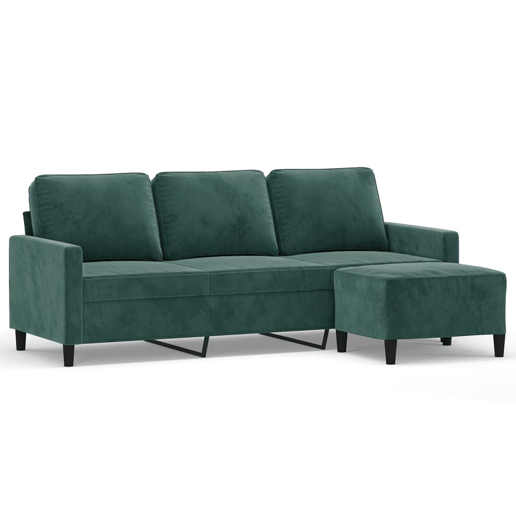 Canapé à 3 places avec repose-pieds Vert foncé 180 cm Velours - XIOS