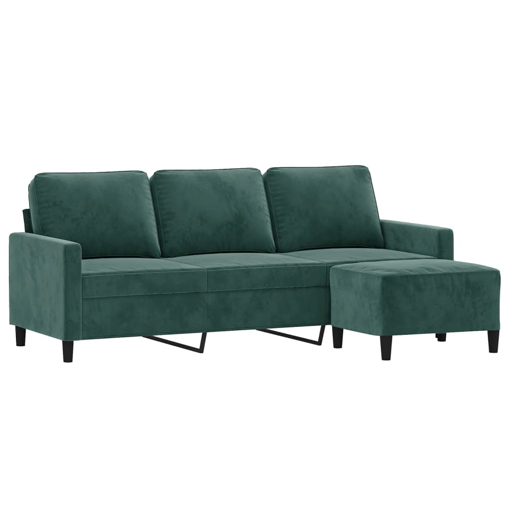 Canapé à 3 places avec repose-pieds Vert foncé 180 cm Velours - XIOS