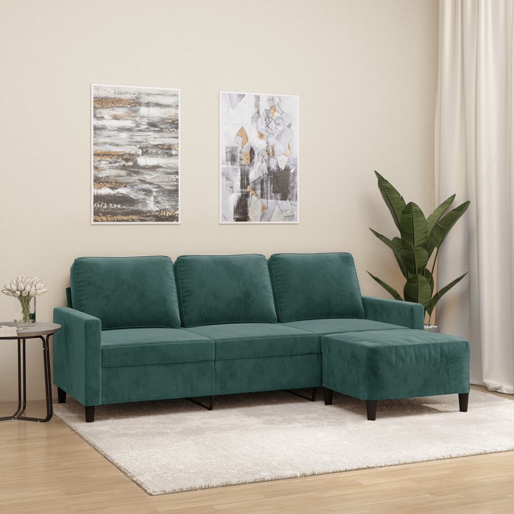 Canapé à 3 places avec repose-pieds Vert foncé 180 cm Velours - XIOS