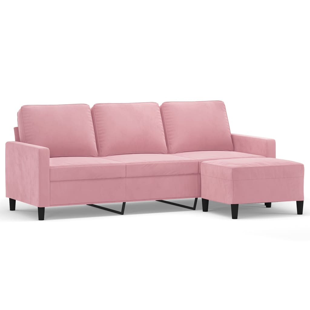 Canapé à 3 places avec repose-pieds Rose 180 cm Velours