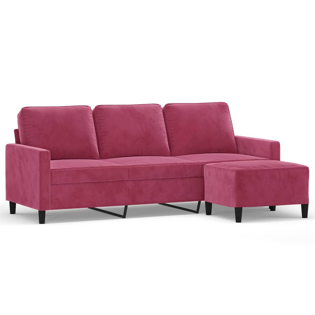 Canapé à 3 places et repose-pieds Rouge bordeaux 180 cm Velours - XIOS