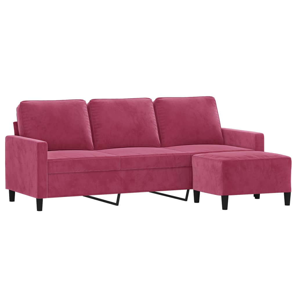 Canapé à 3 places et repose-pieds Rouge bordeaux 180 cm Velours - XIOS