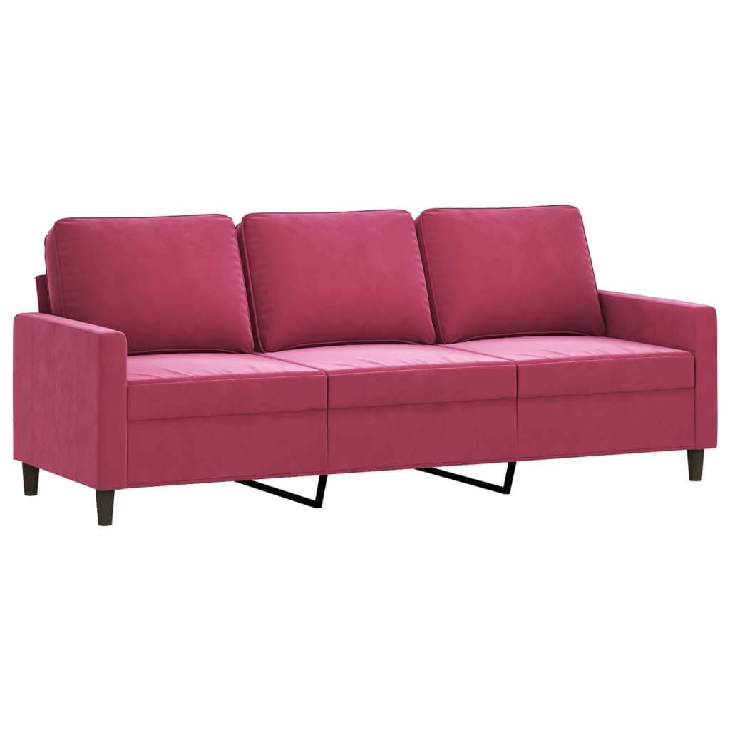 Canapé à 3 places et repose-pieds Rouge bordeaux 180 cm Velours