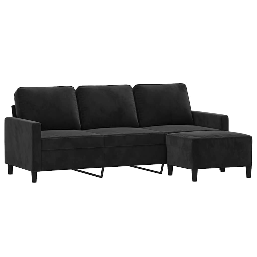 Canapé à 3 places avec repose-pieds Noir 180 cm Velours - XIOS