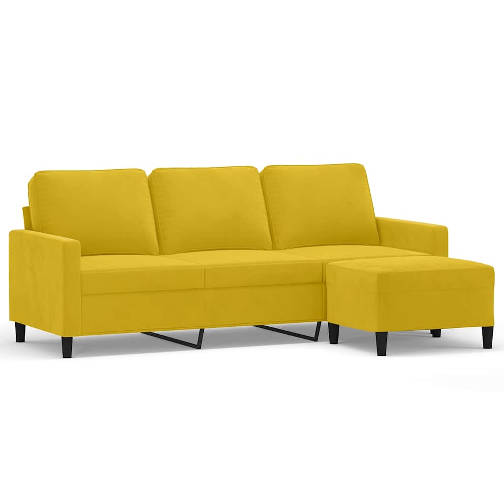 Canapé à 3 places avec repose-pieds jaune 180 cm velours