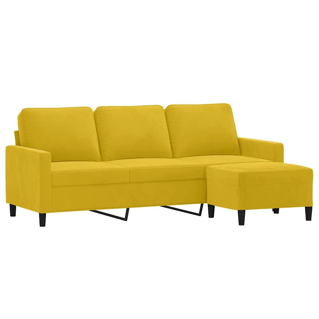 Canapé à 3 places avec repose-pieds jaune 180 cm velours
