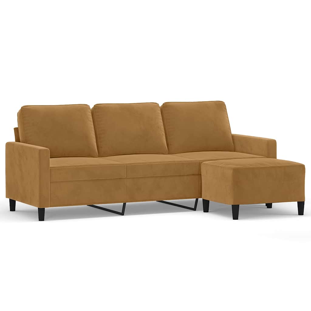 Canapé à 3 places avec repose-pieds Marron 180 cm Velours