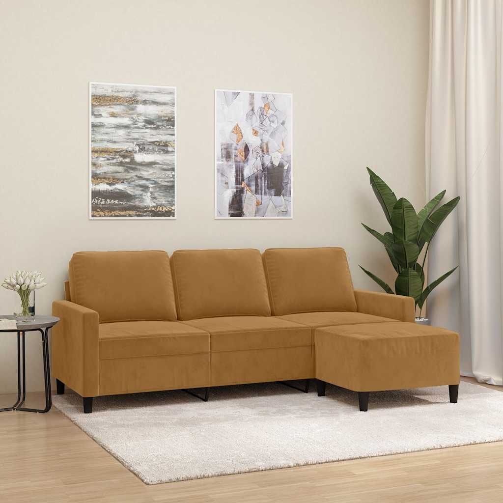 Canapé à 3 places avec repose-pieds Marron 180 cm Velours - XIOS