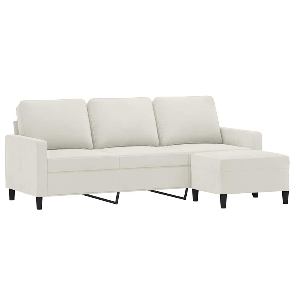 Canapé à 3 places avec repose-pieds Crème 180 cm Velours - XIOS