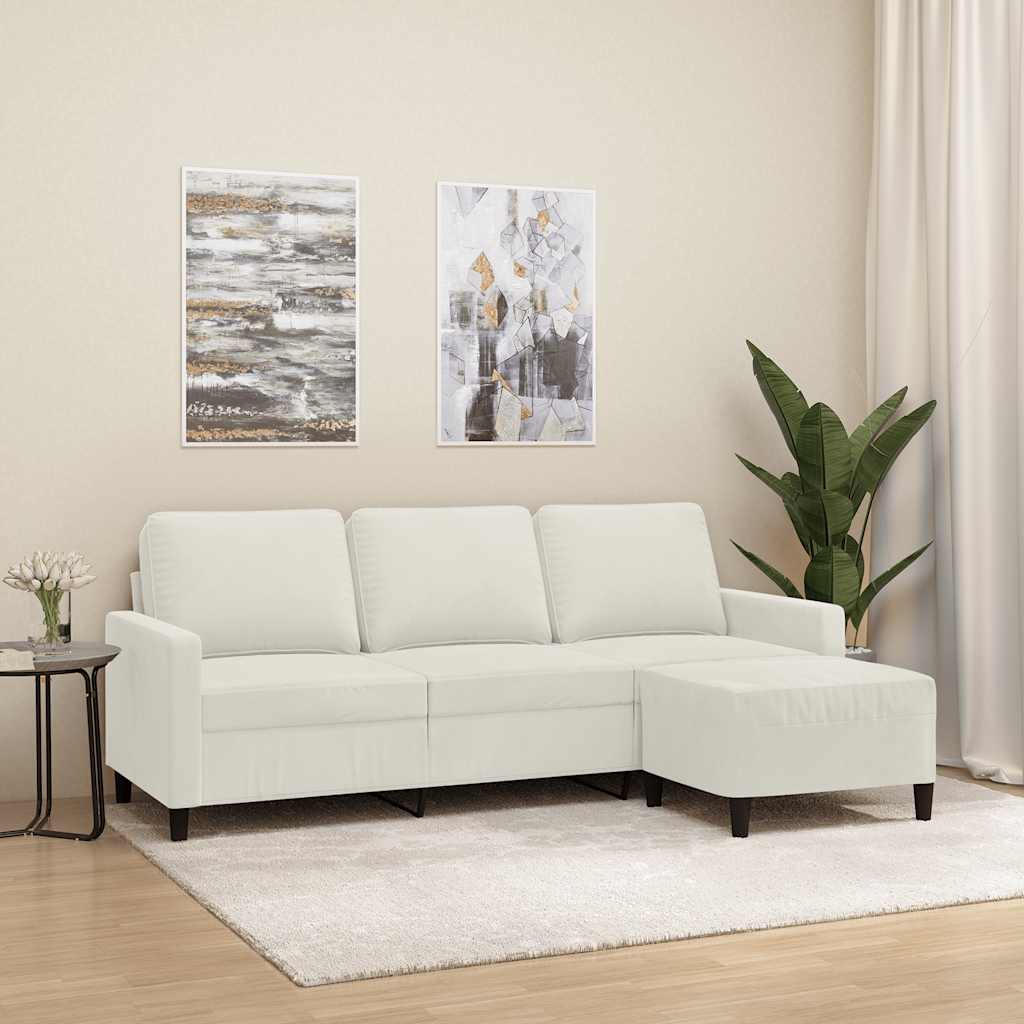 Canapé à 3 places avec repose-pieds Crème 180 cm Velours - XIOS