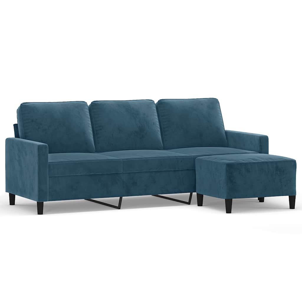 Canapé à 3 places avec repose-pieds Bleu 180 cm Velours - XIOS