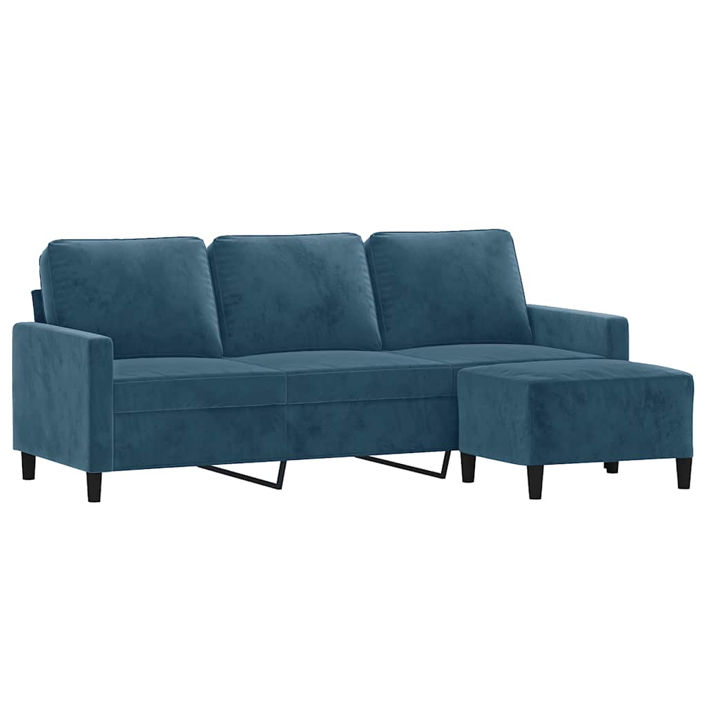 Canapé à 3 places avec repose-pieds Bleu 180 cm Velours