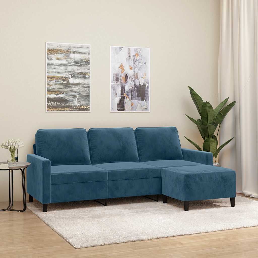Canapé à 3 places avec repose-pieds Bleu 180 cm Velours - XIOS