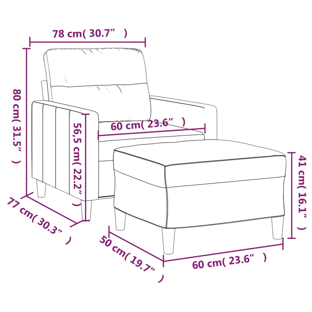 Fauteuil avec repose-pied Taupe 60 cm Tissu - XIOS