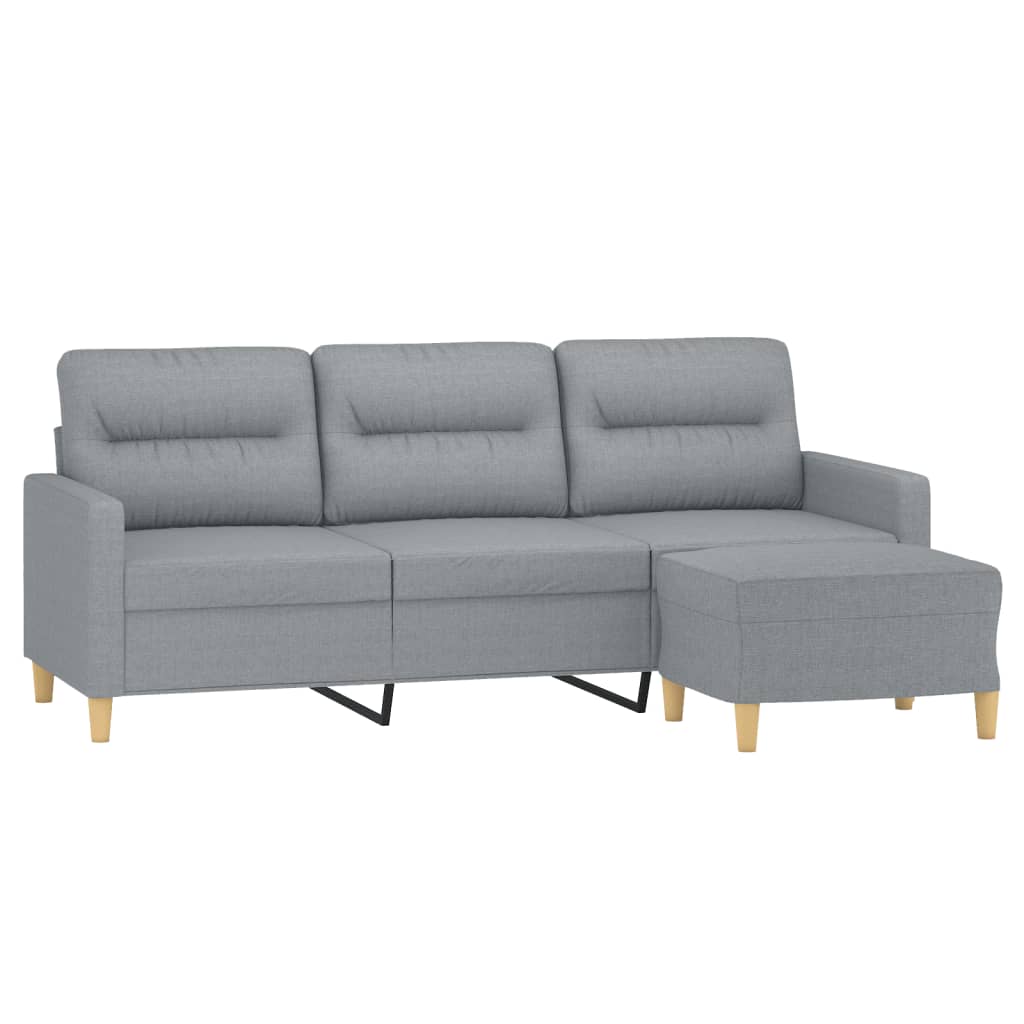 Canapé à 3 places avec repose-pieds Gris clair 180 cm Tissu