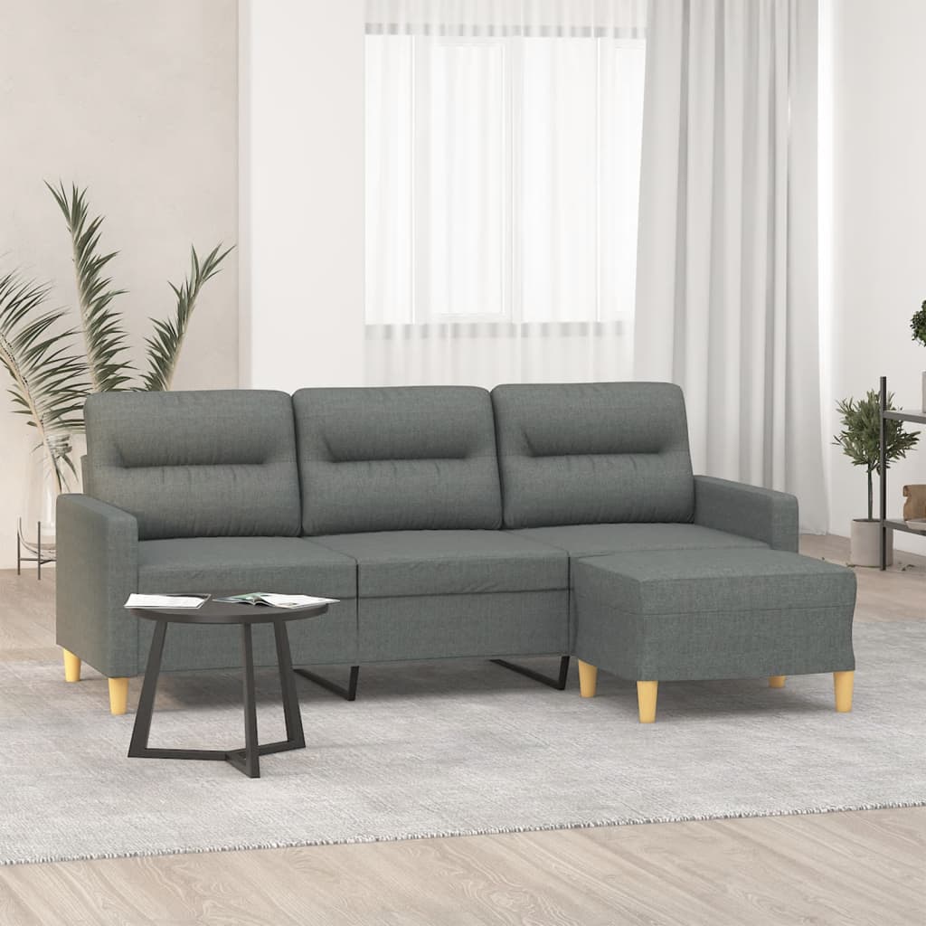Canapé à 3 places avec repose-pieds Gris foncé 180 cm Tissu - XIOS
