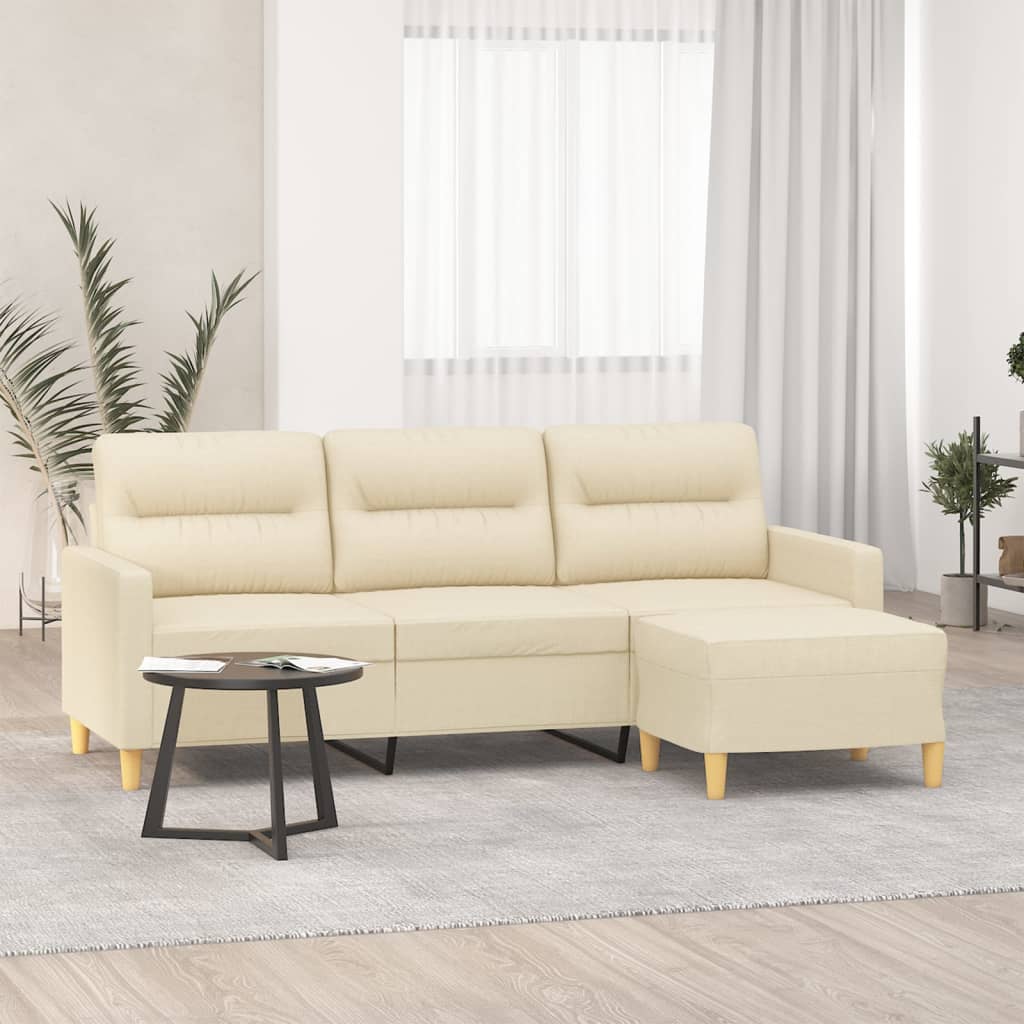 Canapé à 3 places avec repose-pieds Crème 180 cm Tissu - XIOS