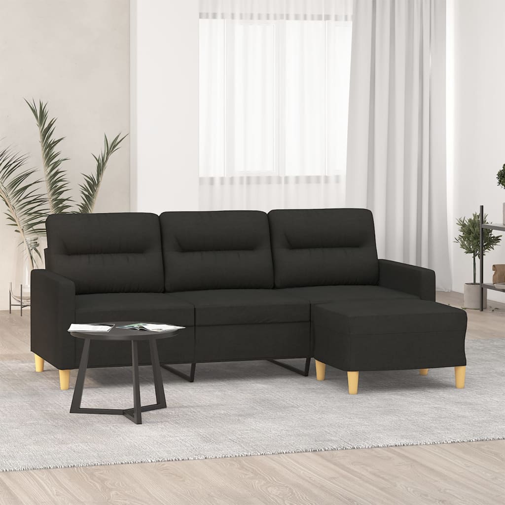 Canapé à 3 places avec repose-pieds Noir 180 cm Tissu - XIOS