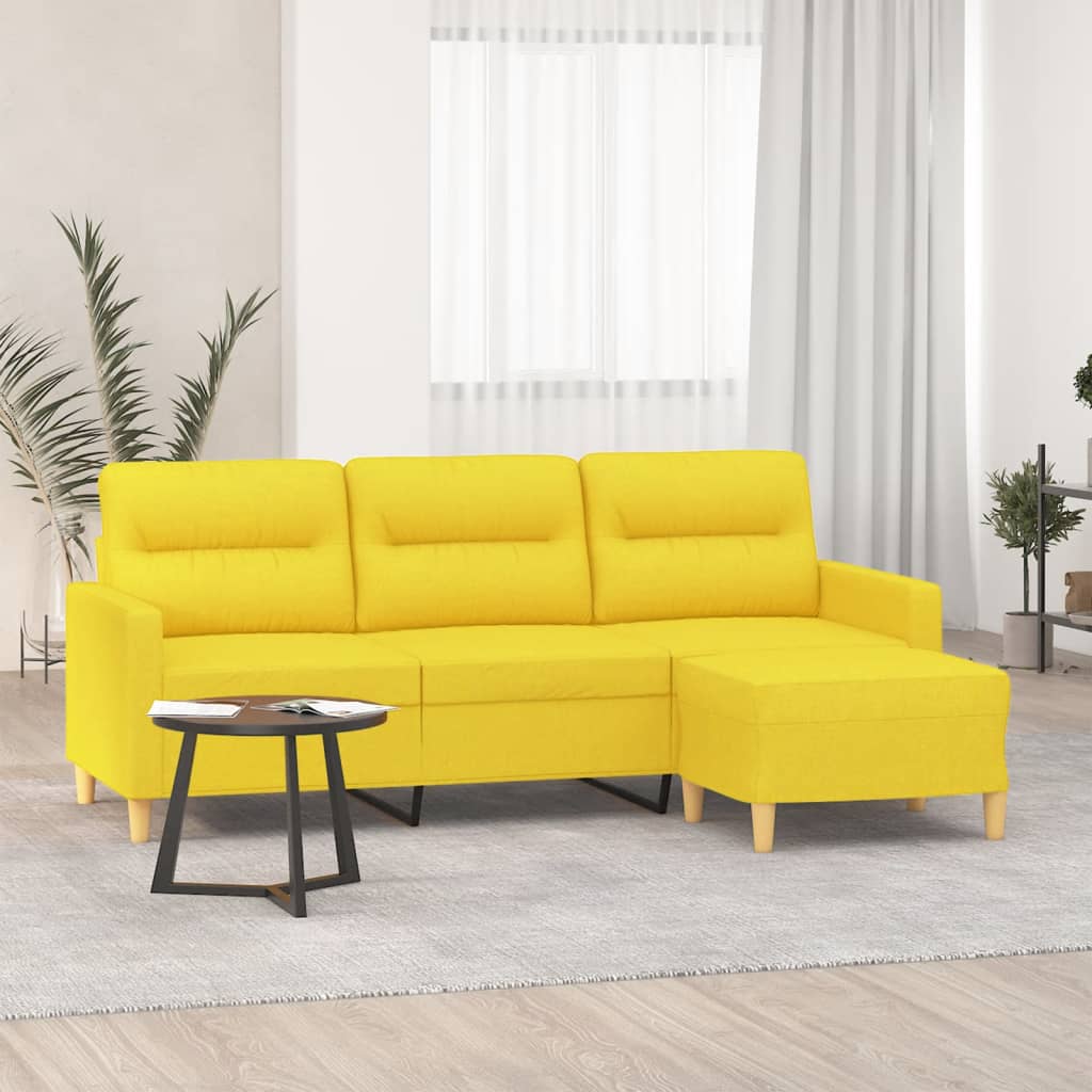 Canapé à 3 places avec repose-pieds Jaune clair 180 cm Tissu