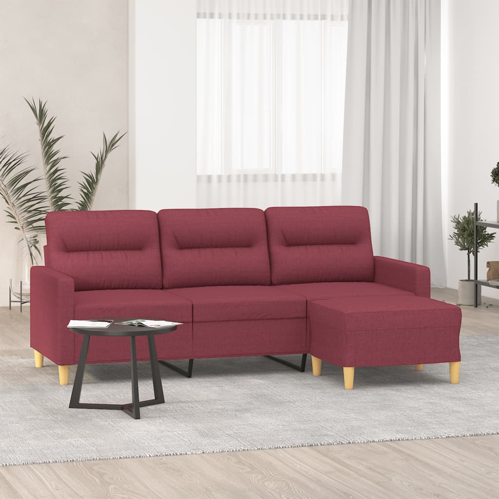 Canapé à 3 places avec repose-pieds Rouge bordeaux 180 cm Tissu - XIOS