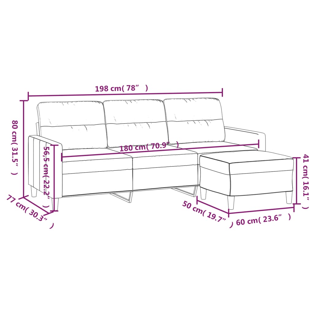 Canapé à 3 places avec repose-pieds Taupe 180 cm Tissu - XIOS