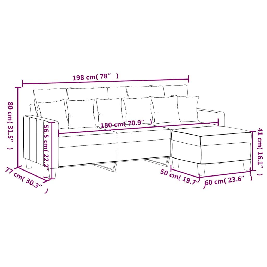 Canapé à 3 places avec repose-pieds Noir 180 cm Tissu - XIOS