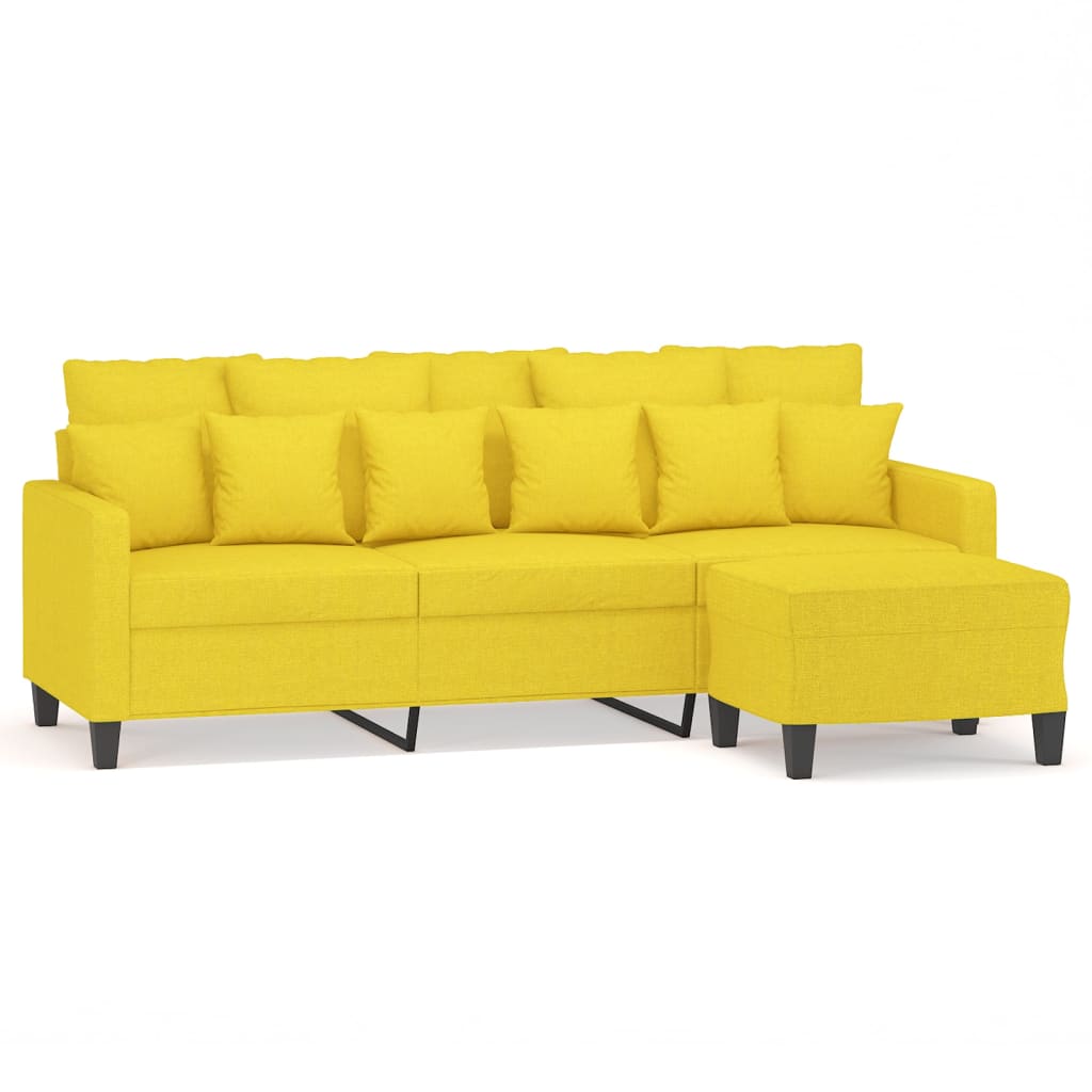 Canapé à 3 places avec repose-pieds Jaune clair 180 cm Tissu