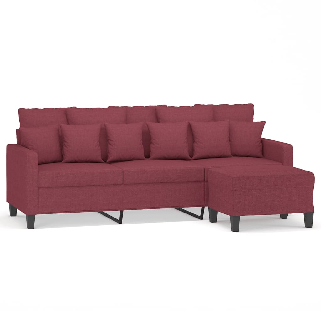Canapé à 3 places avec repose-pieds Rouge bordeaux 180 cm Tissu - XIOS