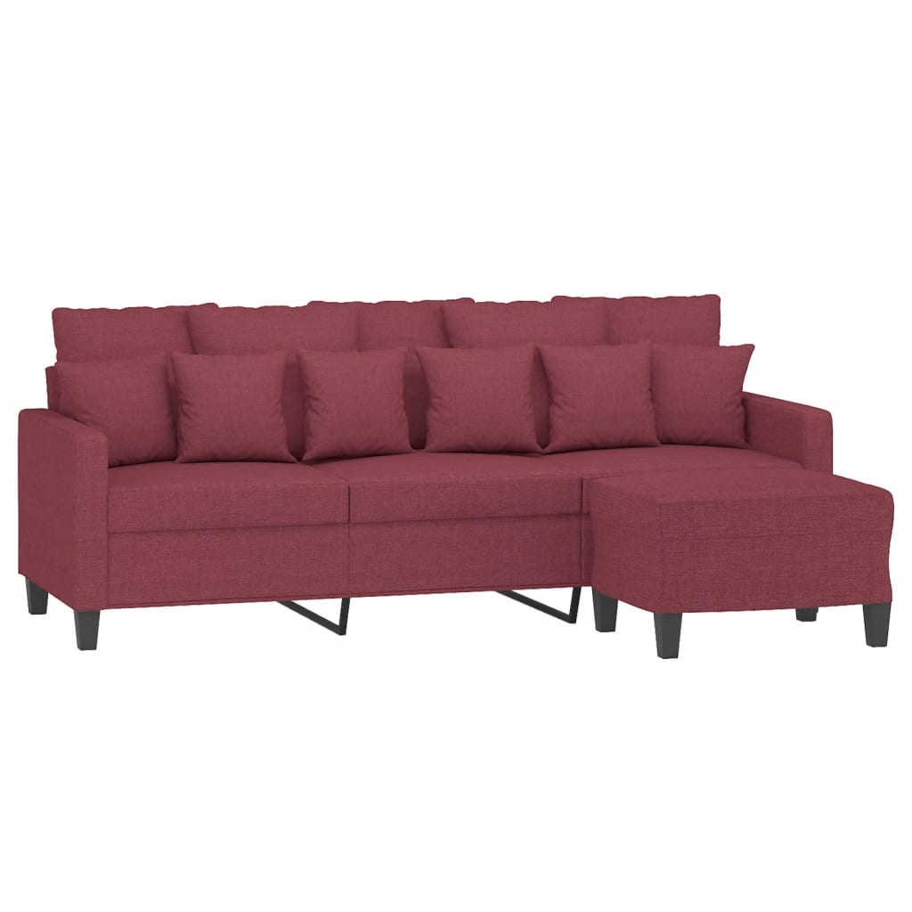 Canapé à 3 places avec repose-pieds Rouge bordeaux 180 cm Tissu - XIOS