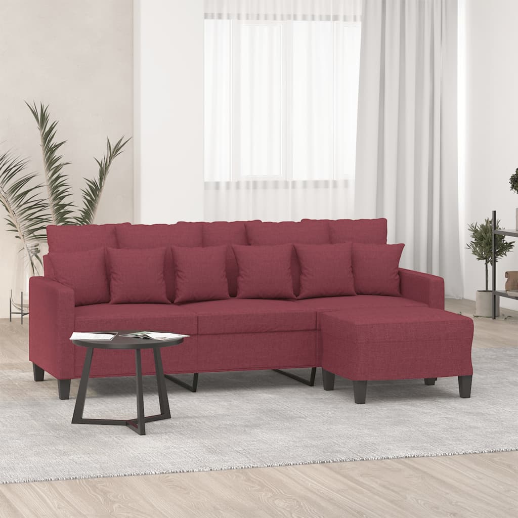 Canapé à 3 places avec repose-pieds Rouge bordeaux 180 cm Tissu - XIOS