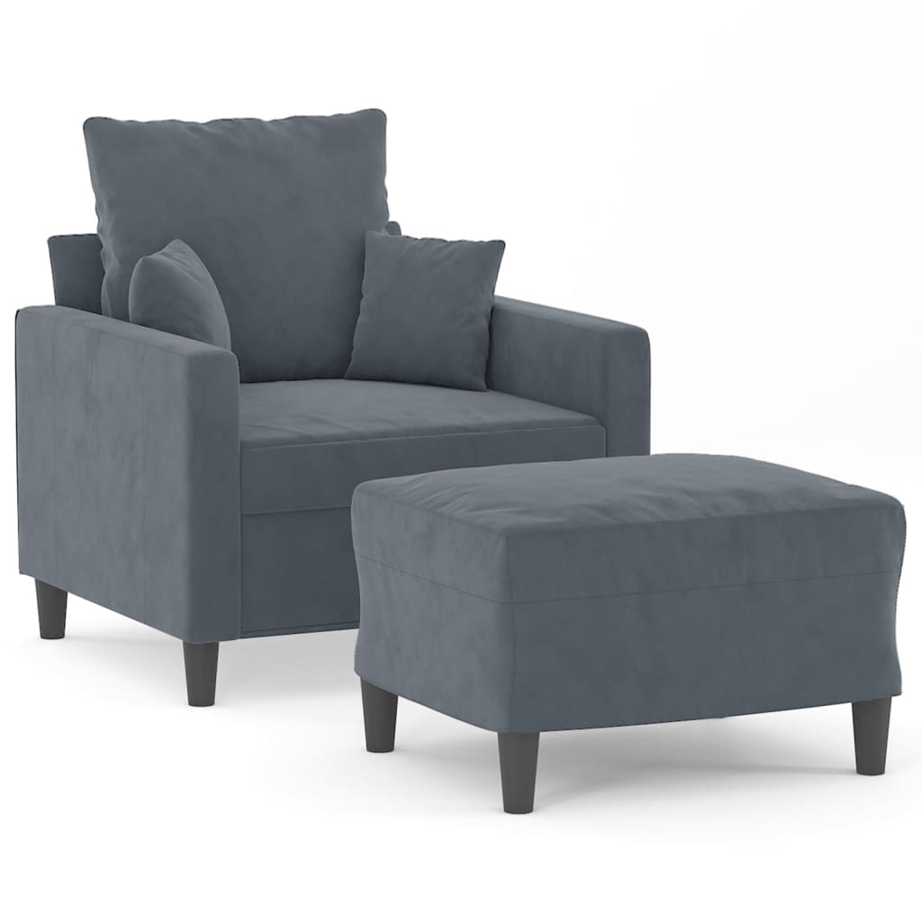 Fauteuil avec repose-pied Gris foncé 60 cm Velours - XIOS