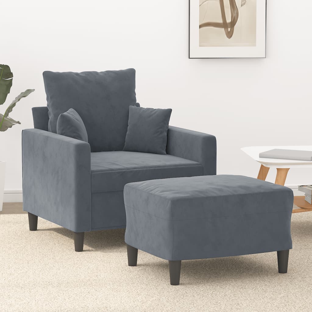 Fauteuil avec repose-pied Gris foncé 60 cm Velours - XIOS