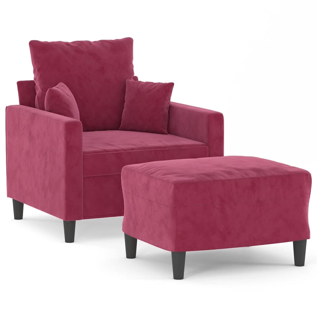 Fauteuil avec repose-pied Rouge bordeaux 60 cm Velours - XIOS