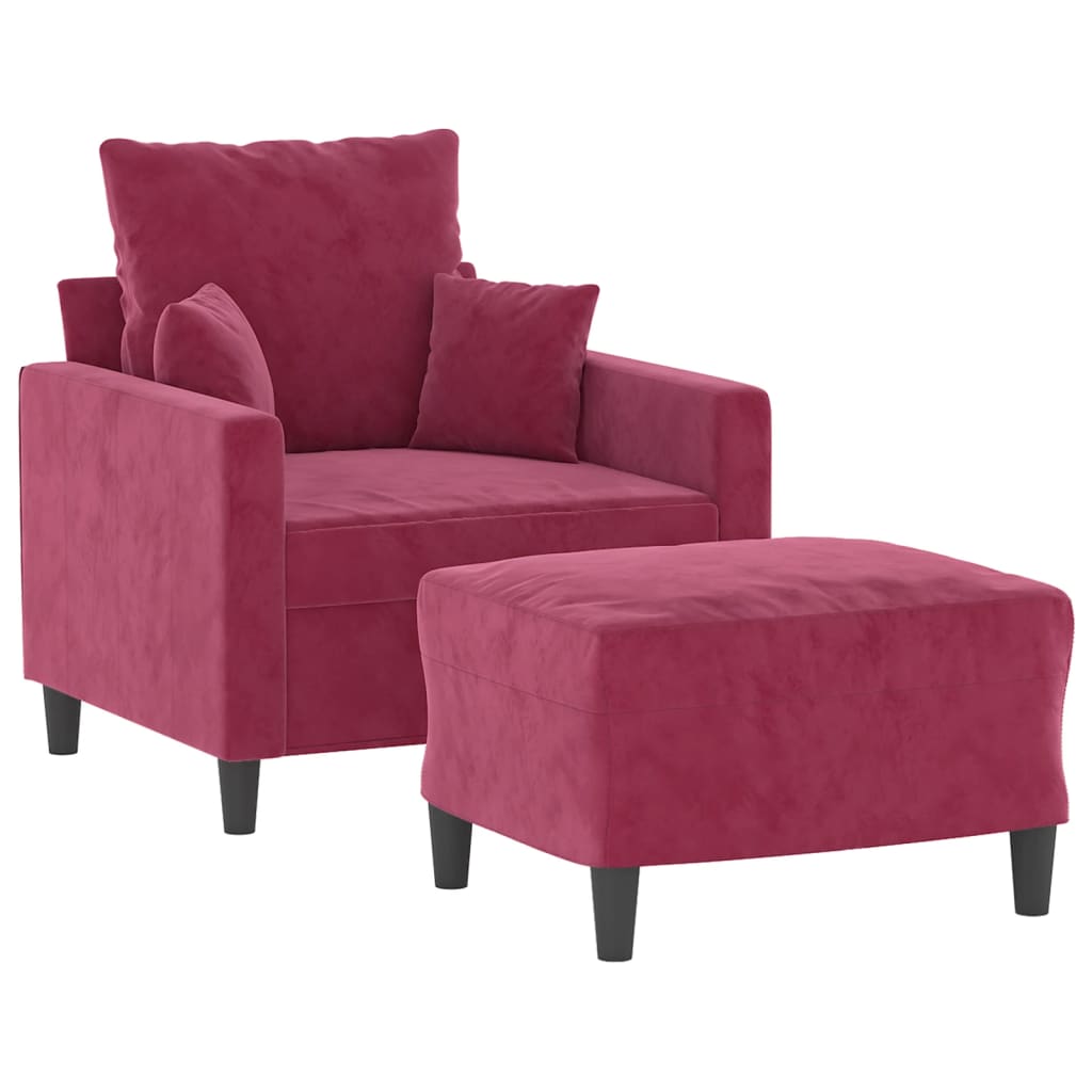 Fauteuil avec repose-pied Rouge bordeaux 60 cm Velours - XIOS