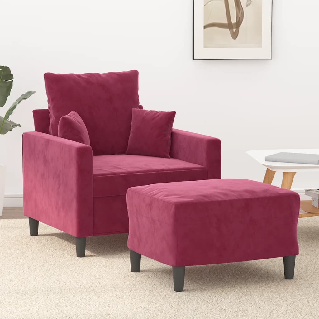 Fauteuil avec repose-pied Rouge bordeaux 60 cm Velours - XIOS